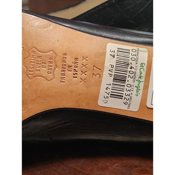 El Corte Ingles block Heels size 7 made in Spain black leather gold‎ tone detail - Picture 7 of 10